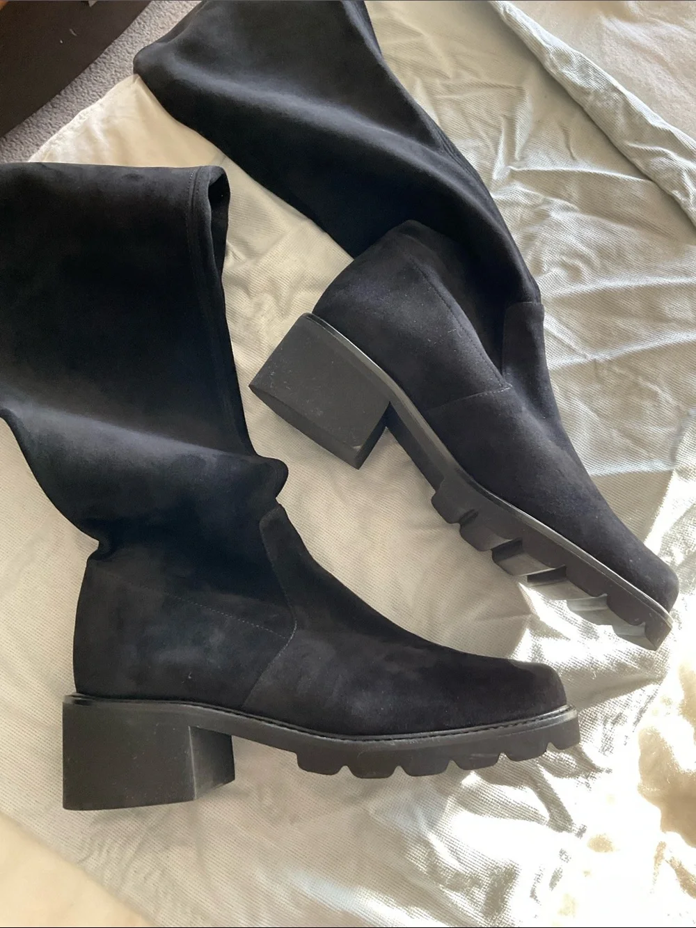 Stuart Weitzman Black Over-the-Knee Lug Sole Boots